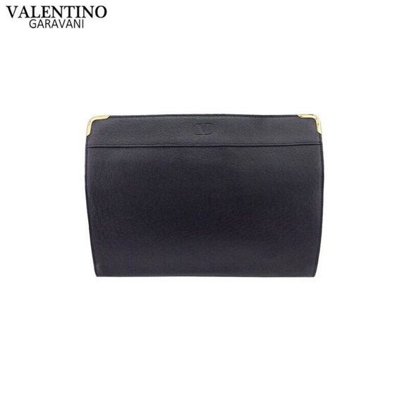 VALENTINO GARAVANI Clutch Bag V Mark Leather Authentic Used - Picture 1 of 11